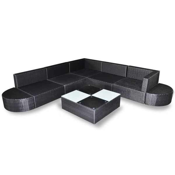 vidaXL Salon de jardin 8 pcs avec coussins r&eacute;sine tress&eacute;e noir