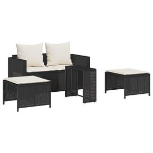 vidaXL Salon de jardin 5 pcs avec coussins empilable noir polyrotin