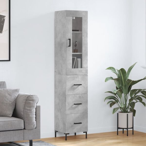 vidaXL Buffet haut Gris b&eacute;ton 34,5x34x180 cm Bois d'ing&eacute;nierie