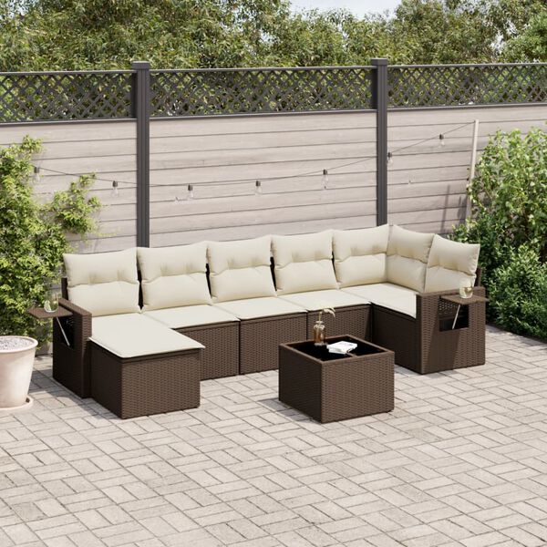 vidaXL Salon de jardin 8 pcs avec coussins marron résine tressée