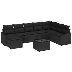 vidaXL Ensemble de canap&eacute; de jardin avec coussin 8 pcs Noir polyrotin