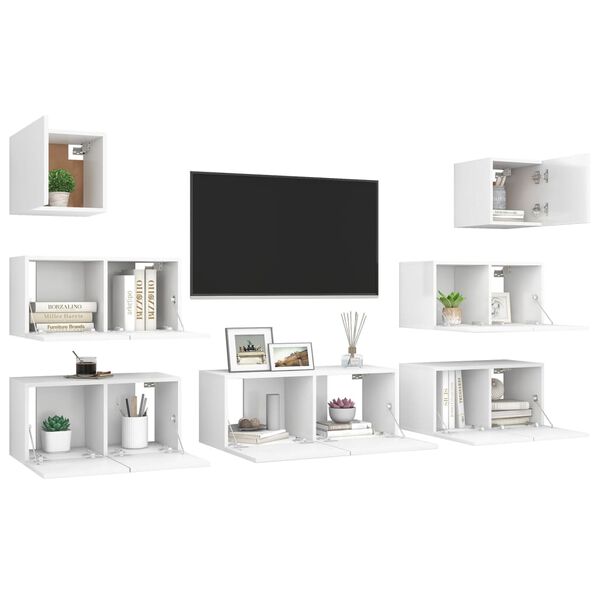 vidaXL Ensemble de meubles TV 7 pcs Blanc Bois d'ing&eacute;nierie