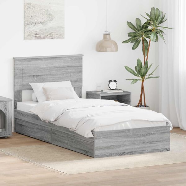 vidaXL Lit de Rangement Gris Sonoma 75 x 190 cm Bois d'ing&eacute;nierie
