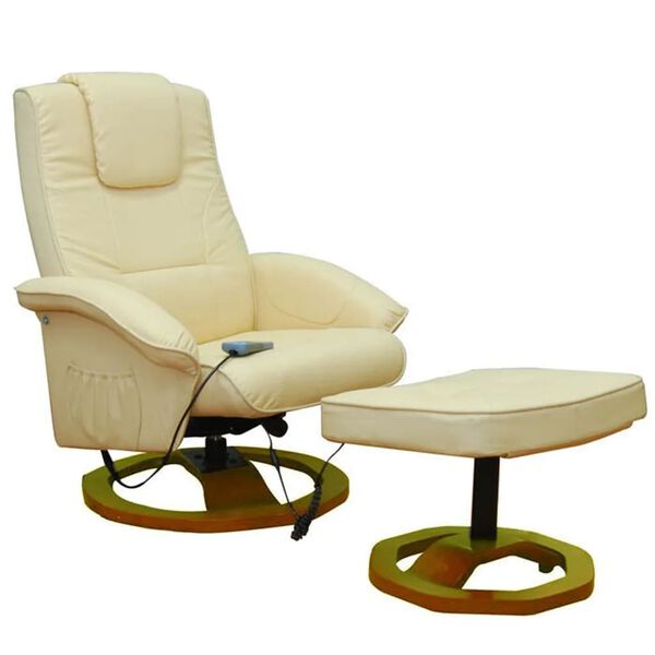 vidaXL Fauteuil de massage avec repose-pied Crème Similicuir