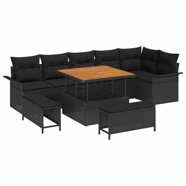 vidaXL Ensemble de canap&eacute; de jardin avec coussin 9 pcs Noir