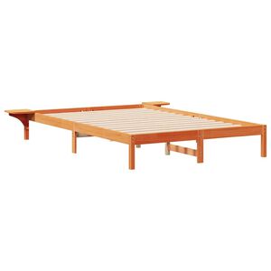 vidaXL Cadre de lit avec tables de chevet Brun cire 140 x 210 cm