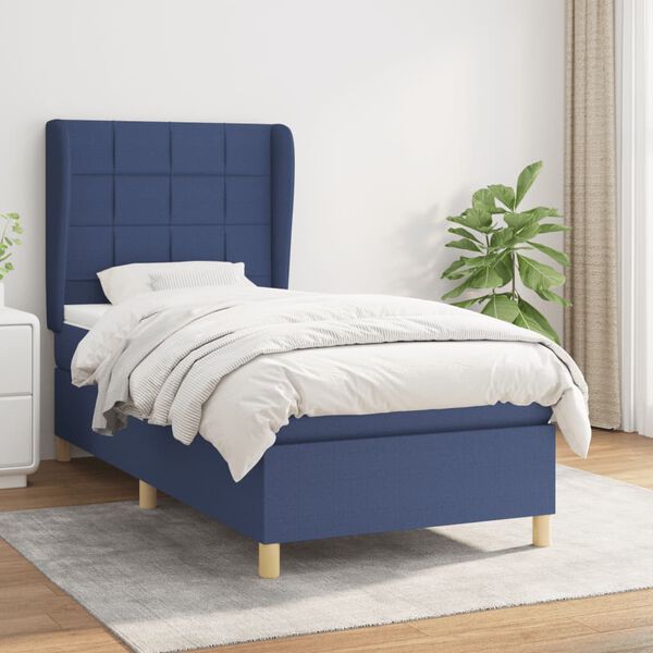 vidaXL Sommier &agrave; lattes de lit avec matelas Bleu 90x200 cm Tissu