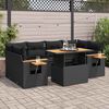 vidaXL Salon de jardin avec coussins 7 pcs noir r&eacute;sine tress&eacute;e acacia