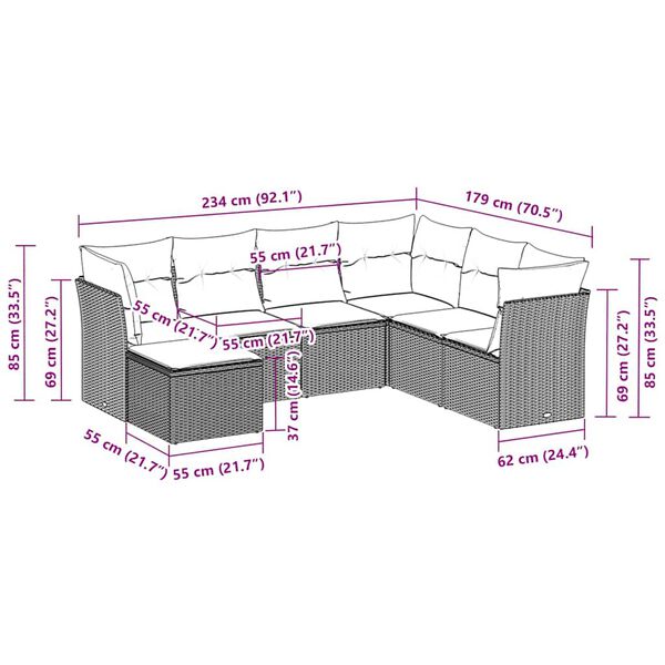 vidaXL Salon de jardin avec coussins 7 pcs gris clair r&eacute;sine tress&eacute;e