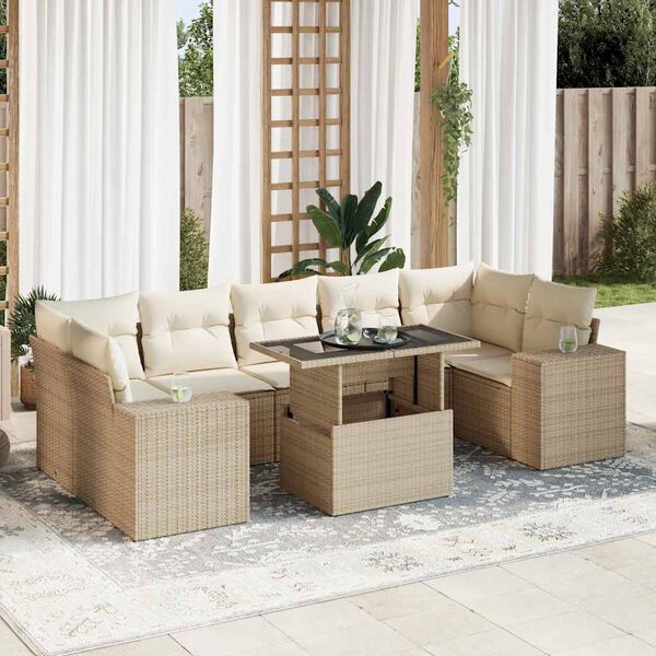 vidaXL Salon de jardin avec coussins 8 pcs beige r&eacute;sine tress&eacute;e