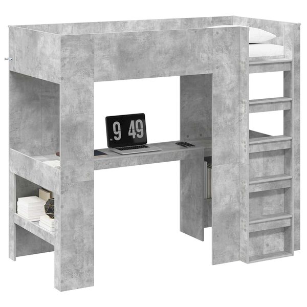vidaXL Cadre de lit superpos&eacute; avec bureau Gris b&eacute;ton 90 x 190 cm