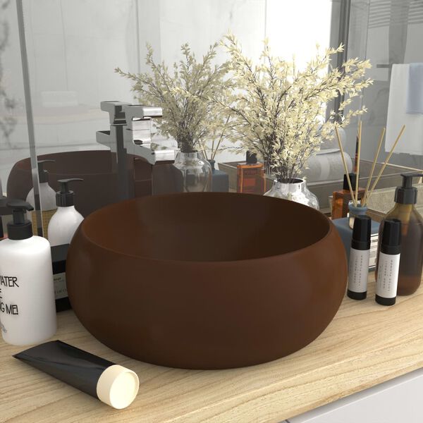 vidaXL Lavabo rond de luxe Marron fonc&eacute; mat 40x15 cm C&eacute;ramique