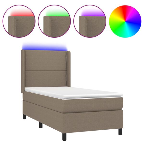 vidaXL Sommier &agrave; lattes de lit matelas LED Taupe 90x200 cm Tissu
