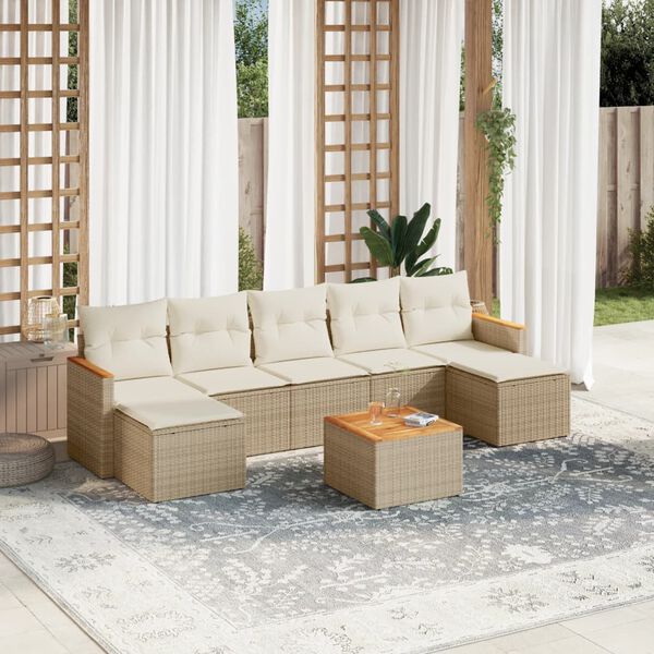 vidaXL Salon de jardin avec coussins 8 pcs beige r&eacute;sine tress&eacute;e