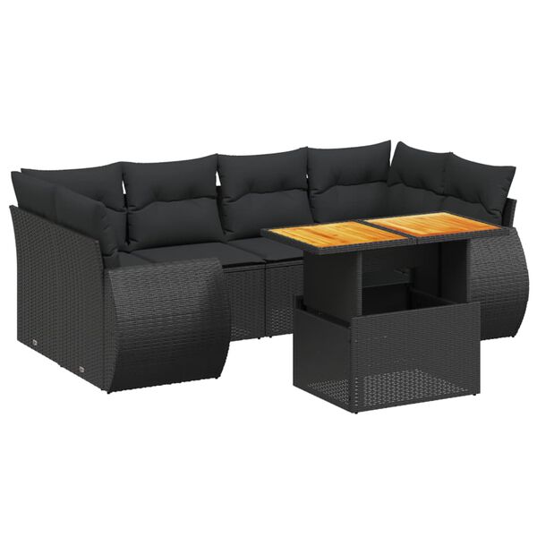 vidaXL Salon de jardin 7 pcs avec coussins noir résine tressée