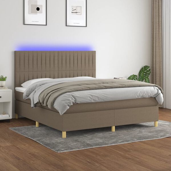 vidaXL Sommier &agrave; lattes de lit et matelas et LED Taupe 160x200cm Tissu