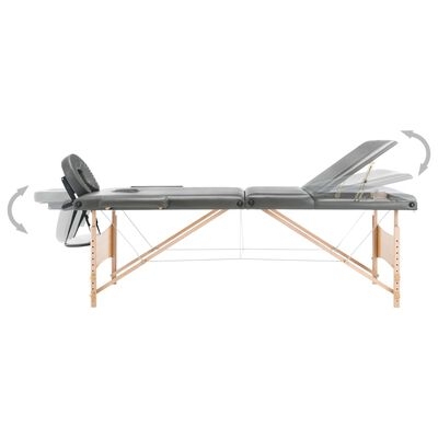 vidaXL Table de massage avec 3 zones Cadre en bois Anthracite 186x68cm
