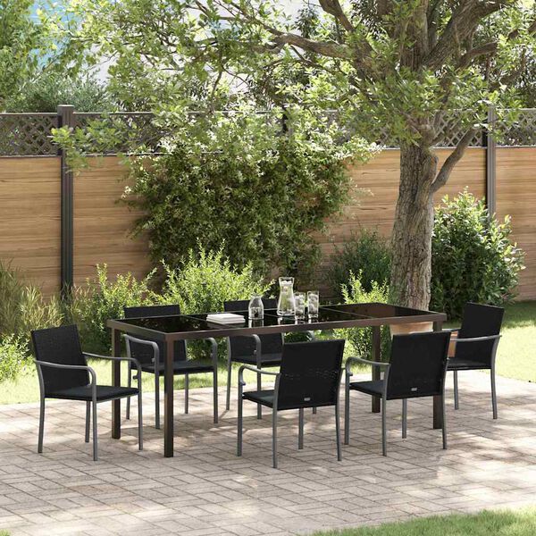 vidaXL Ensemble de salle &agrave; manger pour jardin 7 pcs Noir et gris
