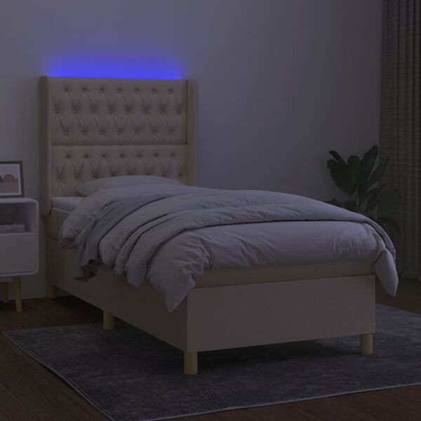 vidaXL Sommier &agrave; lattes de lit matelas et LED Cr&egrave;me 100x200 cm Tissu
