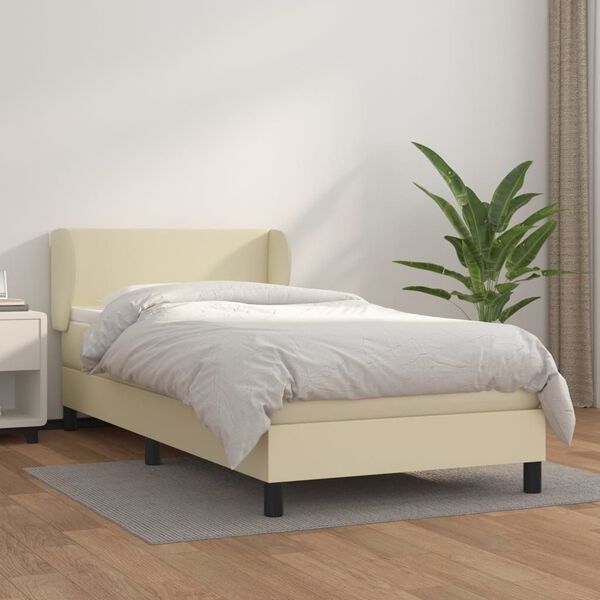 vidaXL Sommier à lattes de lit avec matelas Crème 100x200cm Similicuir