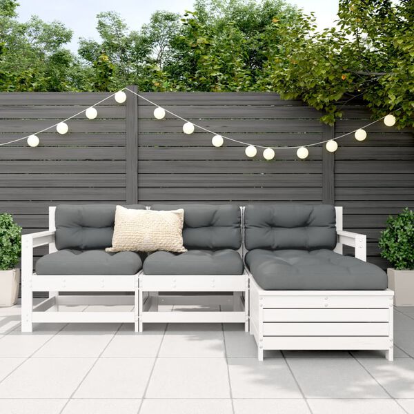 vidaXL Salon de jardin 4 pcs blanc bois de pin massif
