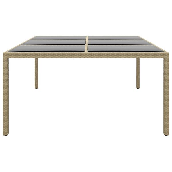 vidaXL Table de jardin 200x150x75 cm Verre trempé/résine tressée Beige