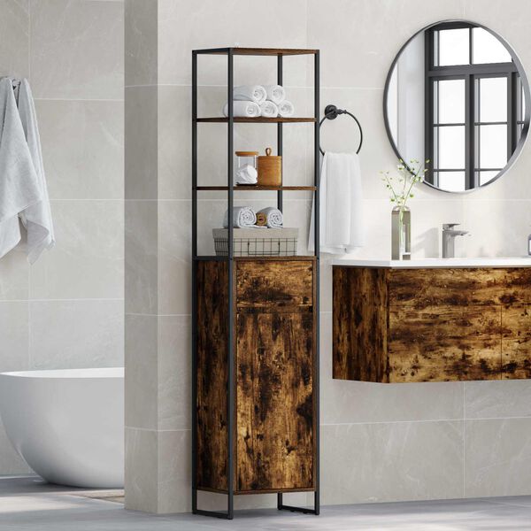 vidaXL Cabinet de salle de bain avec porte Ch&ecirc;ne Fum&eacute; 40 x 30 x 180 cm