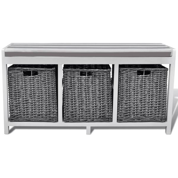 vidaXL Banc d'entrée et de rangement avec coussin 3 paniers Blanc
