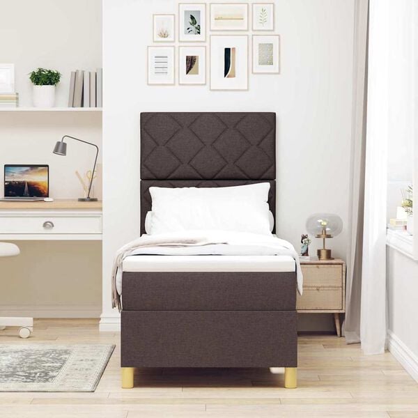 vidaXL Lit &agrave; ressort LED avec matelas Marron fonc&eacute; 80 x 200 cm tissu