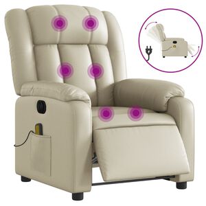 vidaXL Fauteuil de massage inclinable &eacute;lectrique cr&egrave;me similicuir
