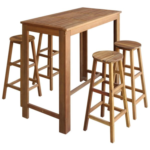 vidaXL Table et tabourets de bar 5 pcs Bois d'acacia massif