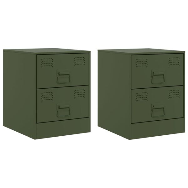 vidaXL Tables de chevet 2 pcs vert 34,5x39x44 cm acier
