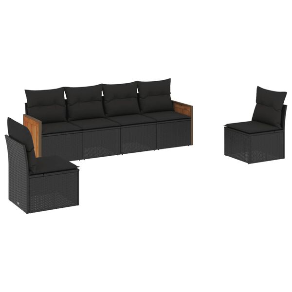 vidaXL Salon de jardin 6 pcs avec coussins noir r&eacute;sine tress&eacute;e