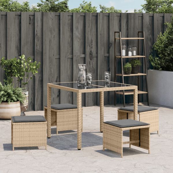 vidaXL Tabourets jardin et coussins lot de 4 mélange beige 41x41x36 cm