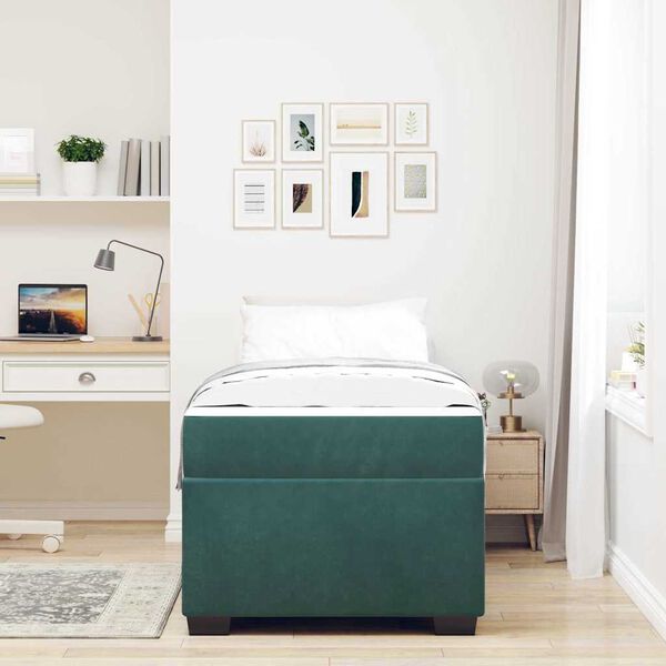vidaXL Cadre de lit avec matelas Vert fonc&eacute; 90 x 190 cm tissu