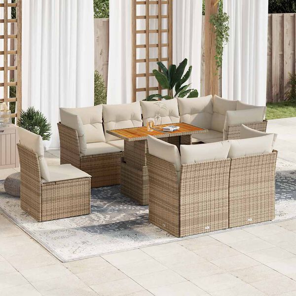 vidaXL Salon de jardin avec coussins 9 pcs beige r&eacute;sine tress&eacute;e