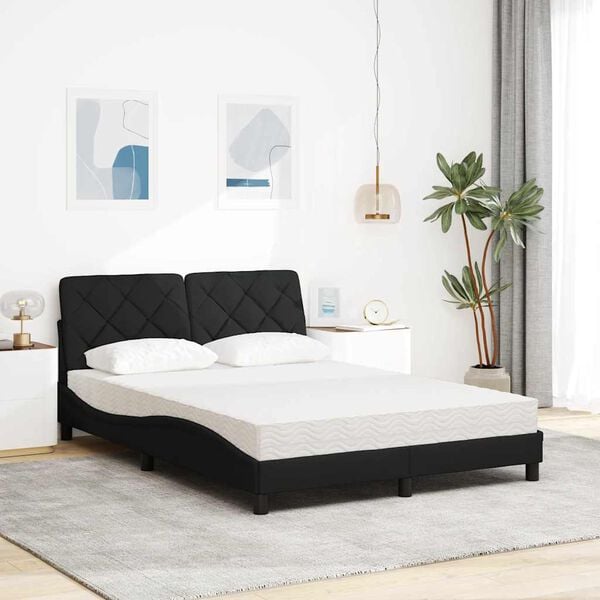 vidaXL Lit avec matelas noir 140x190 cm tissu
