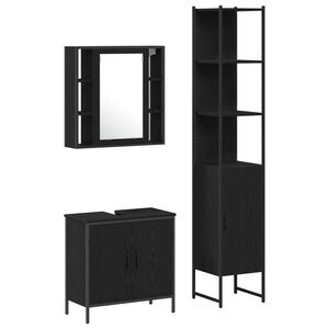 vidaXL Meubles de salle de bain 3 pcs Noir Bois d'ing&eacute;nierie