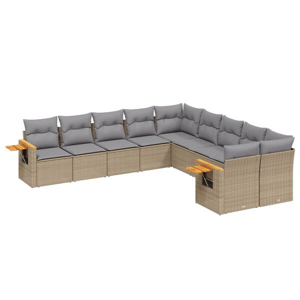 vidaXL Salon de jardin avec coussins 10 pcs beige r&eacute;sine tress&eacute;e