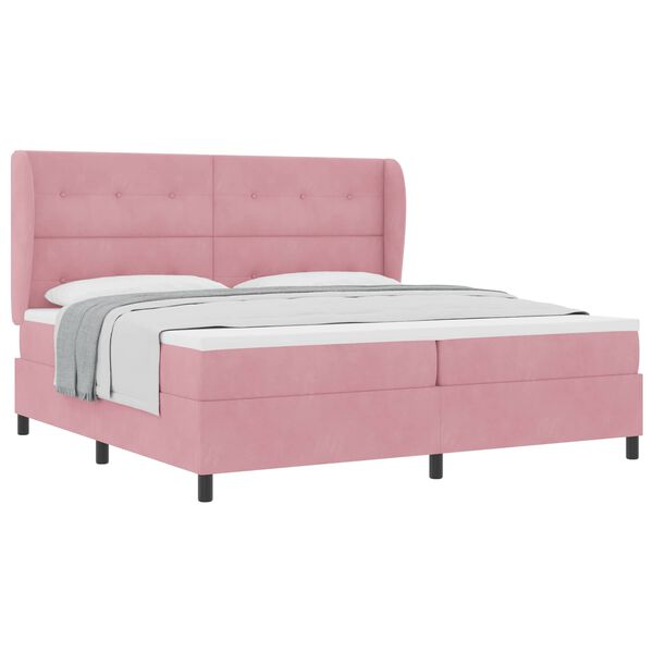 vidaXL Lit &agrave; ressorts avec matelas Rose 200 x 200 cm Polyester