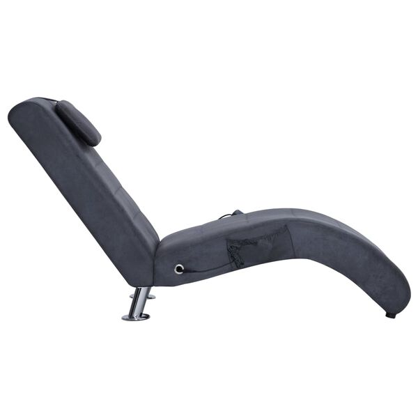 vidaXL Chaise longue de massage avec oreiller Gris Similicuir daim