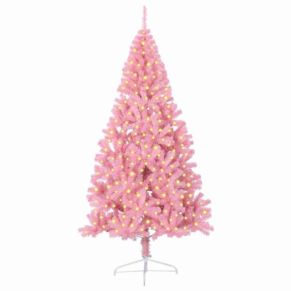 vidaXL Sapin de No&euml;l artificiel pr&eacute;-&eacute;clair&eacute; Rose 210 cm PVC
