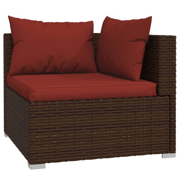 vidaXL Salon de jardin 9 pcs avec coussins R&eacute;sine tress&eacute;e Marron