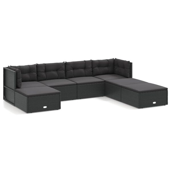 vidaXL Salon de jardin 7 pcs avec coussins Noir R&eacute;sine tress&eacute;e