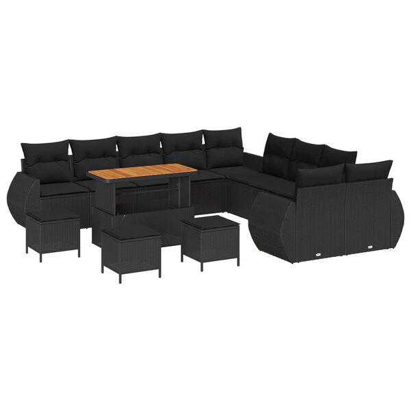 vidaXL Ensemble de canap&eacute; de jardin avec coussin 14 pcs Noir