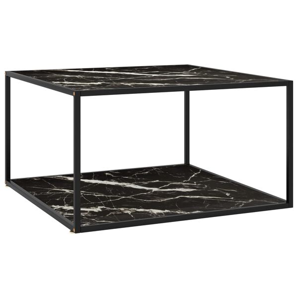 vidaXL Table basse Noir avec verre marbre noir 90x90x50 cm