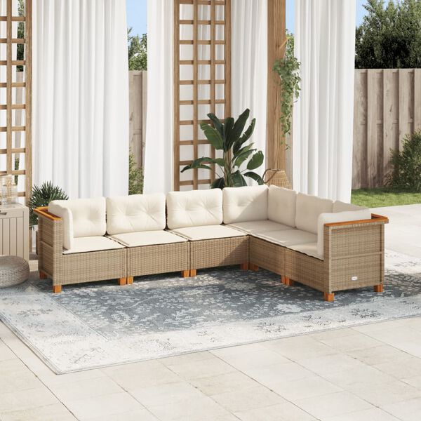vidaXL Salon de jardin avec coussins 6 pcs beige r&eacute;sine tress&eacute;e