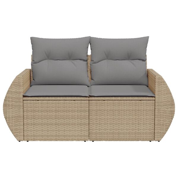 vidaXL Canap&eacute; de jardin avec coussins 2 places beige r&eacute;sine tress&eacute;e