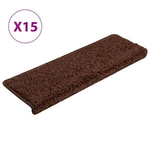 vidaXL Tapis d'escalier 15 pi&egrave;ces 65 x 21 x 4 cm Marron Bord rectangulaire