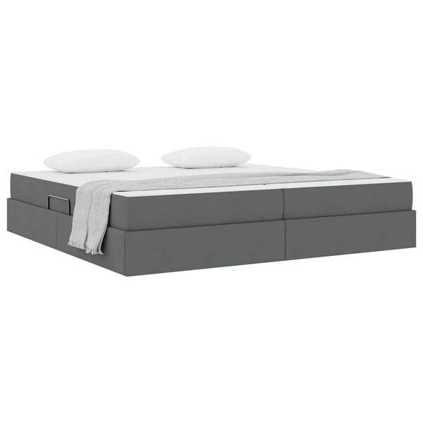 vidaXL Lit avec rangement et matelas Gris fonc&eacute; 200 x 200 cm Polyester
